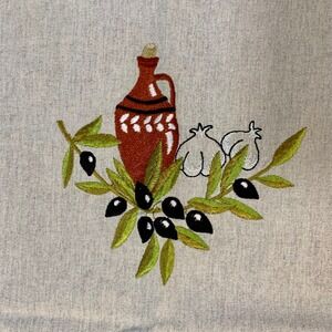 Embroidered‎ Linen Tablecloth Greek Mediterranean Olive Amphora 68x47 Gift EUC